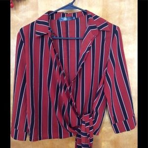 Missguided Striped Wrap Side Tie Blouse